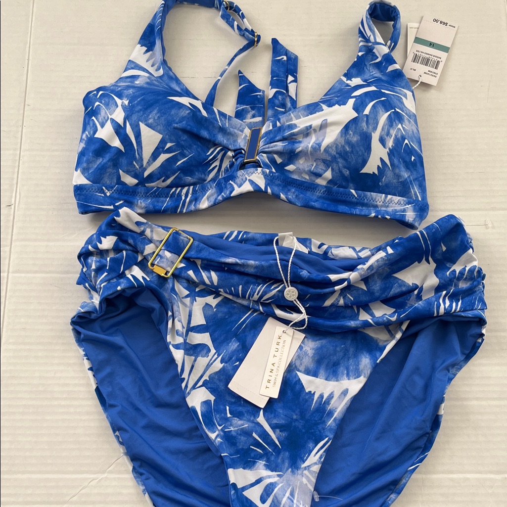 Trina Turk Collection Blue And White Floral Swimwear